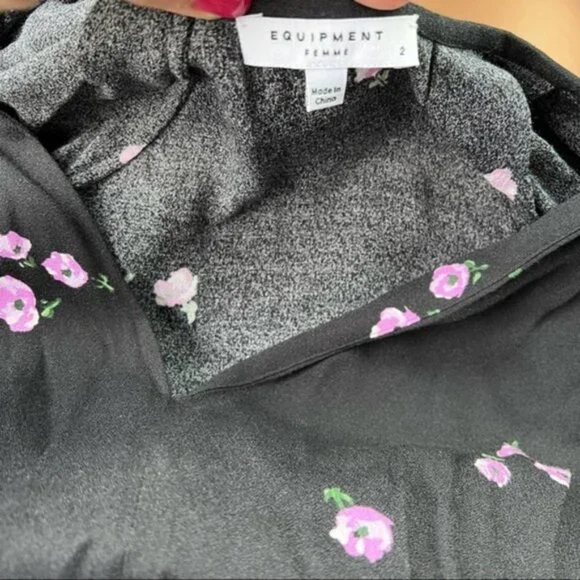 EQUIPMENT ALEXANDRIA BLACK FLORAL MINI DRESS WITH LONG SLEEVES SZ 2 - Picture 5 of 5
